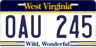 WV license plate OAU245