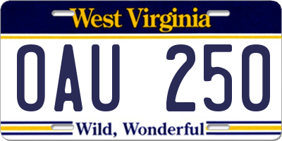 WV license plate OAU250