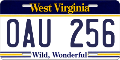 WV license plate OAU256