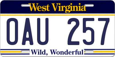 WV license plate OAU257