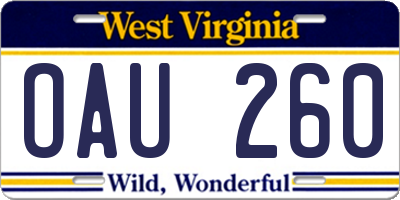 WV license plate OAU260