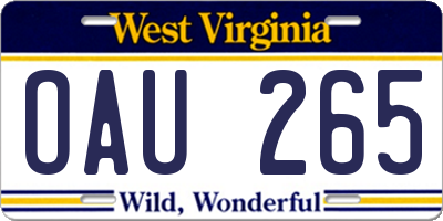WV license plate OAU265