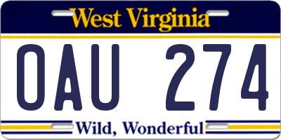 WV license plate OAU274