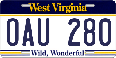WV license plate OAU280