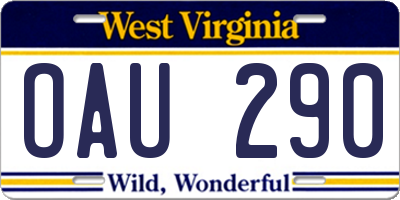WV license plate OAU290