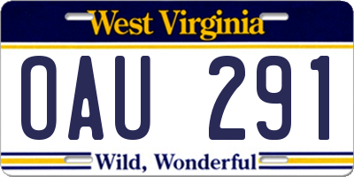 WV license plate OAU291