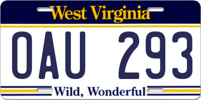 WV license plate OAU293