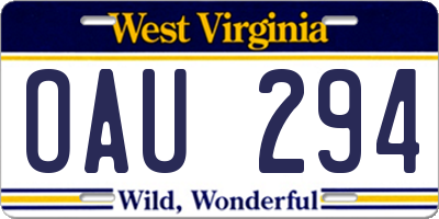 WV license plate OAU294