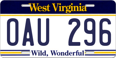 WV license plate OAU296