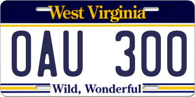 WV license plate OAU300