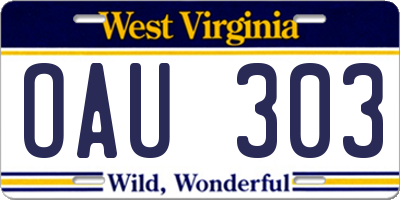 WV license plate OAU303