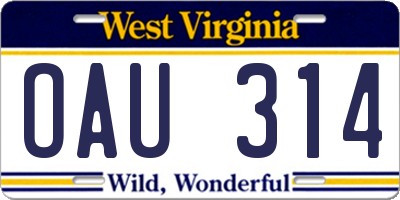 WV license plate OAU314