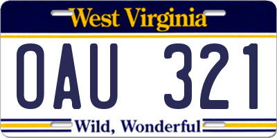WV license plate OAU321