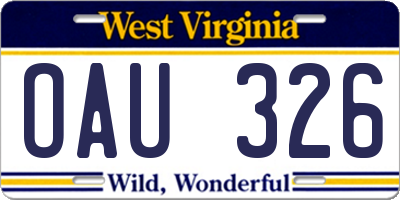 WV license plate OAU326