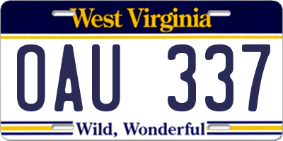 WV license plate OAU337