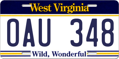 WV license plate OAU348