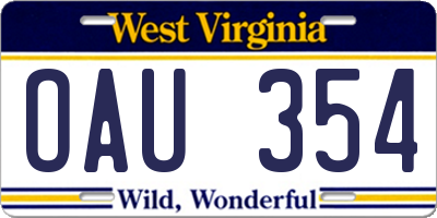 WV license plate OAU354