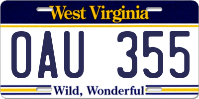 WV license plate OAU355