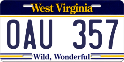 WV license plate OAU357