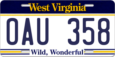 WV license plate OAU358