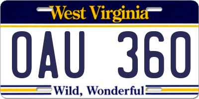 WV license plate OAU360