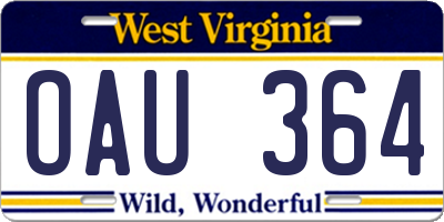 WV license plate OAU364