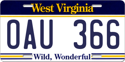 WV license plate OAU366