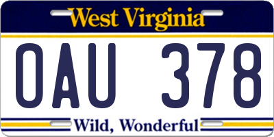 WV license plate OAU378