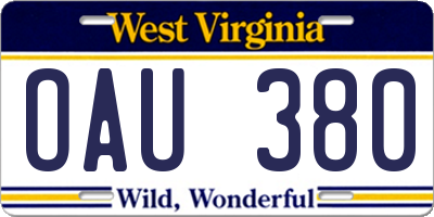 WV license plate OAU380