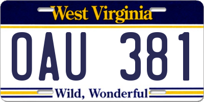 WV license plate OAU381