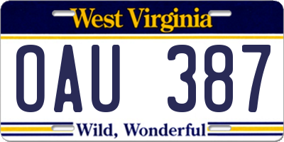 WV license plate OAU387