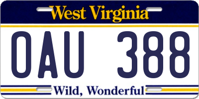 WV license plate OAU388