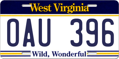WV license plate OAU396