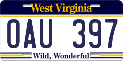 WV license plate OAU397