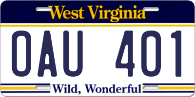 WV license plate OAU401