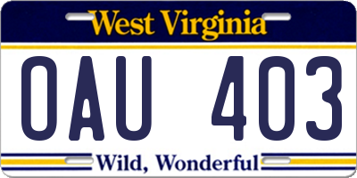 WV license plate OAU403