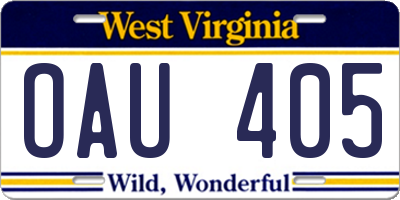 WV license plate OAU405
