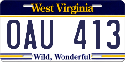 WV license plate OAU413