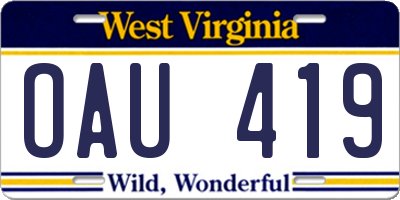 WV license plate OAU419