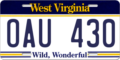 WV license plate OAU430