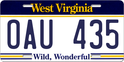 WV license plate OAU435