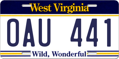 WV license plate OAU441