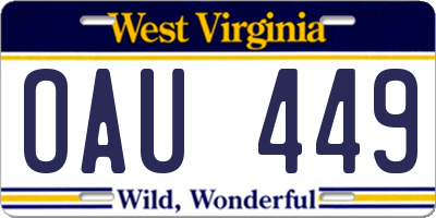 WV license plate OAU449