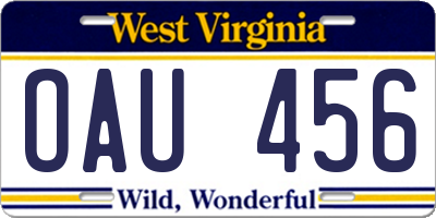 WV license plate OAU456