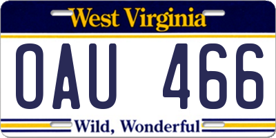 WV license plate OAU466