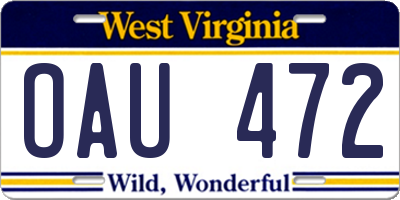 WV license plate OAU472