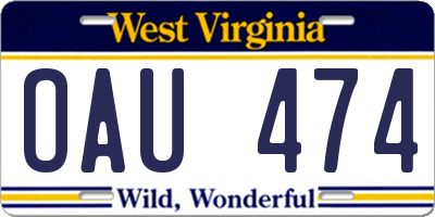 WV license plate OAU474