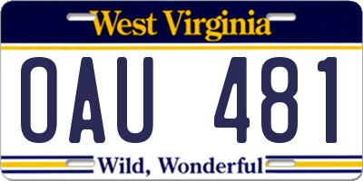 WV license plate OAU481