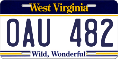 WV license plate OAU482