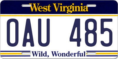 WV license plate OAU485
